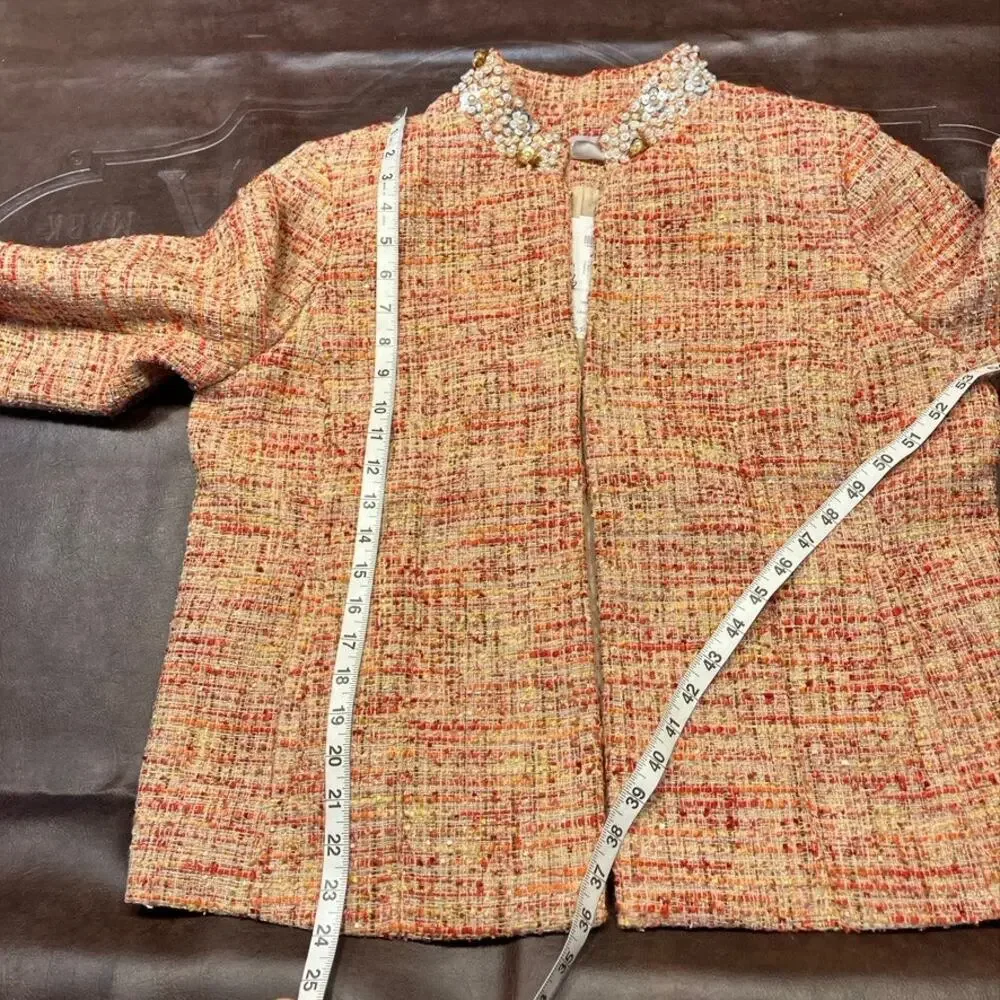 Chico's‎ Embellished Tweed Jacket Womens 12 Career Artsy Spring Career Preppy